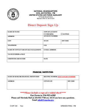 Civil Air Patrol Direct Deposit Sign Up