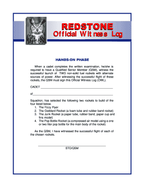 Official Witness Log for Rocket Launch