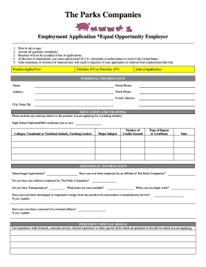 The Parks Companies Employment Application