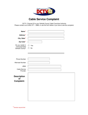 Cable Service Complaint Form