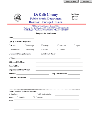 DeKalb County Roads and Drainage Assistance Request Form