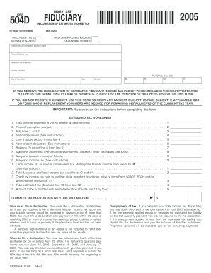 Maryland Form 504D Fiduciary Estimated Income Tax Declaration