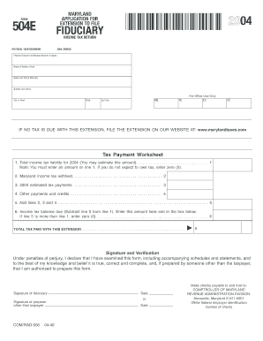 Maryland Fiduciary Income Tax Extension Form 504E