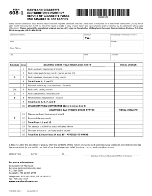 Maryland Cigarette Distributor Monthly Report