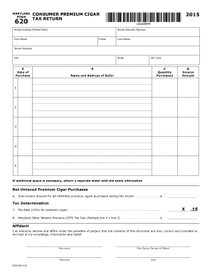 Maryland Premium Cigar Tax Return Form 2015