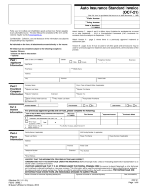 Auto Insurance Standard Invoice OCF-21