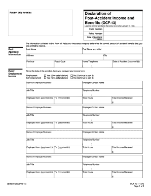 Declaration of Post-Accident Income and Benefits (OCF-13)