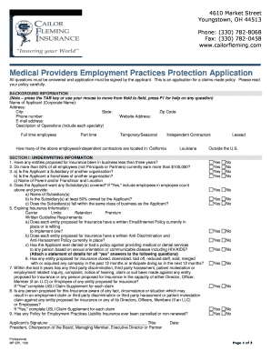Medical Providers Employment Practices Protection Application