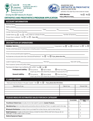 Orthotics and Prosthetics Program Application