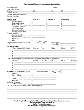 Commercial Lines of Insurance Application