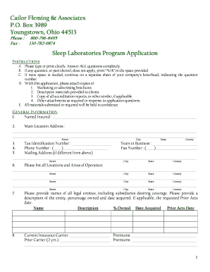Sleep Laboratories Program Application