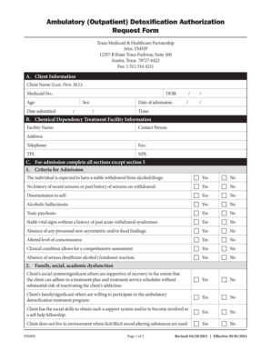 Texas Ambulatory Detoxification Authorization Request Form