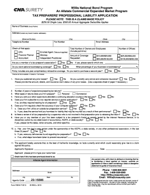 Tax Preparers' Professional Liability Application