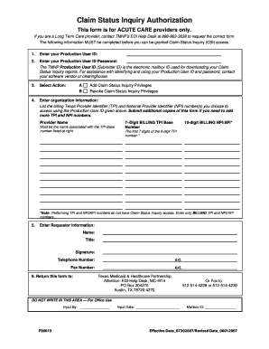 Claim Status Inquiry Authorization Form
