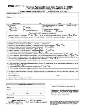 Tax Preparers' Professional Liability Application