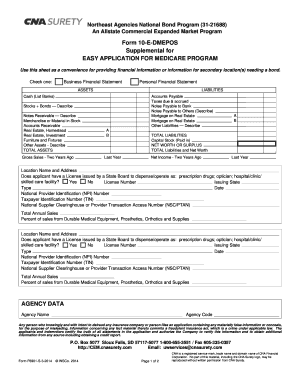 Form 10-E-DMEPOS Medicare Bond Application
