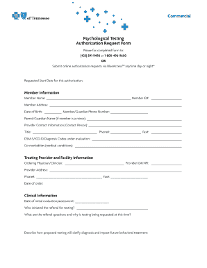 Psychological Testing Authorization Request Form