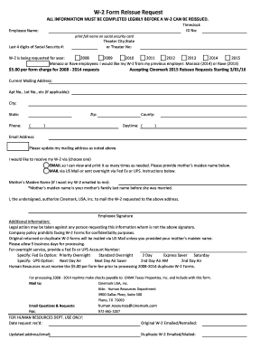 W-2 Form Reissue Request