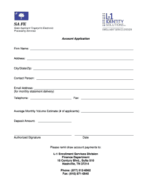 State Applicant Fingerprint Electronic Processing Services Account Application