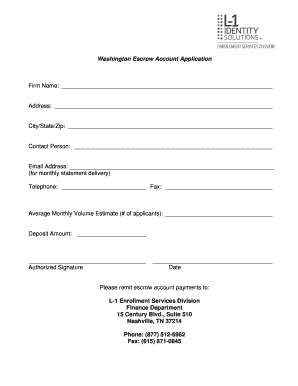 Washington Escrow Account Application