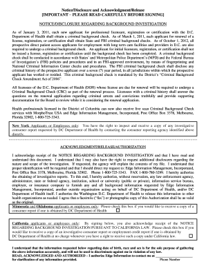 DC Health Background Check Notice and Authorization