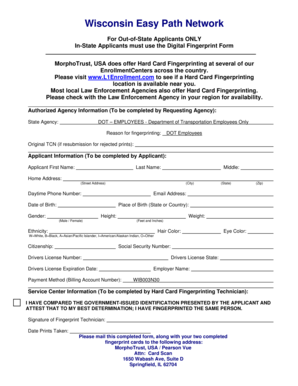 Wisconsin DOT Employee Fingerprint Form