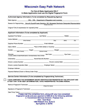 Wisconsin Out-of-State Fingerprint Form