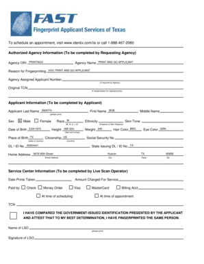 Fingerprinting Applicant Form