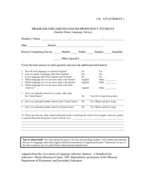 Student Home Language Survey Form
