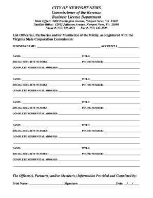Virginia Business License Application