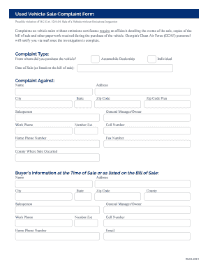 Georgia Vehicle Emissions Inspection Complaint Form