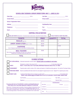 Knott's Berry Farm Group Order Form