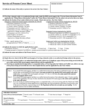 New York Service of Process Cover Sheet