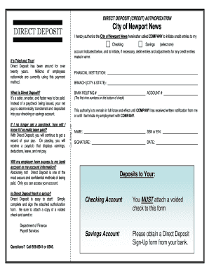 City of Newport News Direct Deposit Authorization