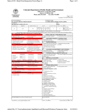 Colorado Retail Food Inspection Report