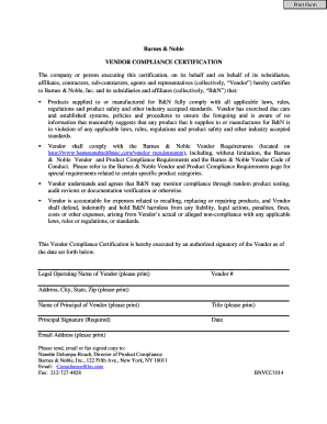 Barnes & Noble Vendor Compliance Certification