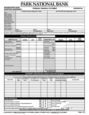 Personal Financial Statement Form