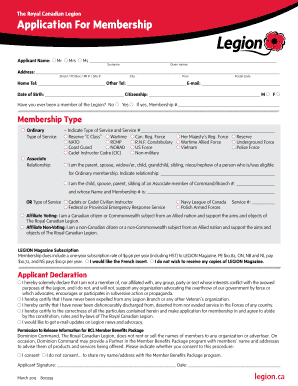 Royal Canadian Legion Membership Application