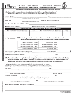 Royal Canadian Legion Life Membership Application