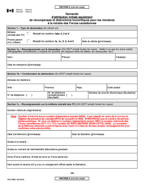 Demande d'attribution initiale de récompenses et distinctions honorifiques pour les membres à la retraite des Forces canadiennes