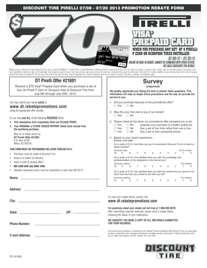 Discount Tire Pirelli Rebate Form
