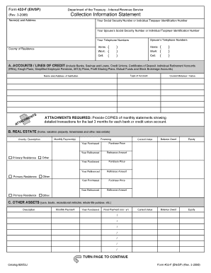 IRS Form 433-F Collection Information Statement