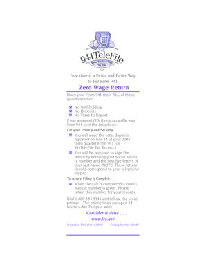 IRS Form 941 Zero Wage Return