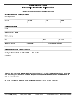 IRS Workshop Registration Form