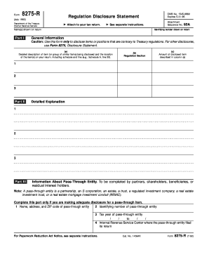 IRS Form 8275-R Regulation Disclosure Statement