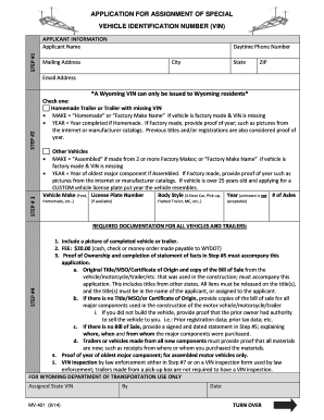 Wyoming Special Vehicle Identification Number Application