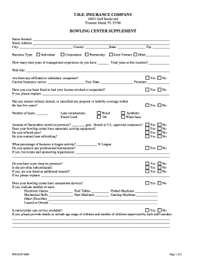 Bowling Center Insurance Application