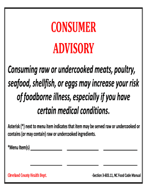 Fillable Online Consuming raw or undercooked meats, poultry, Fax Email Print - pdfFiller