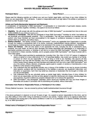 5280 Gymnastics Waiver and Release Form