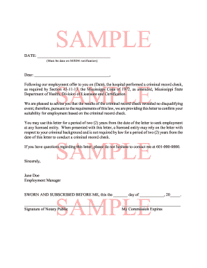 Mississippi Employment Suitability Letter